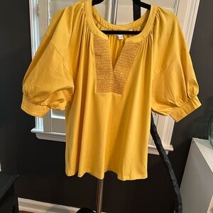 Chico's Yellow Smocked Puff Sleeve Top